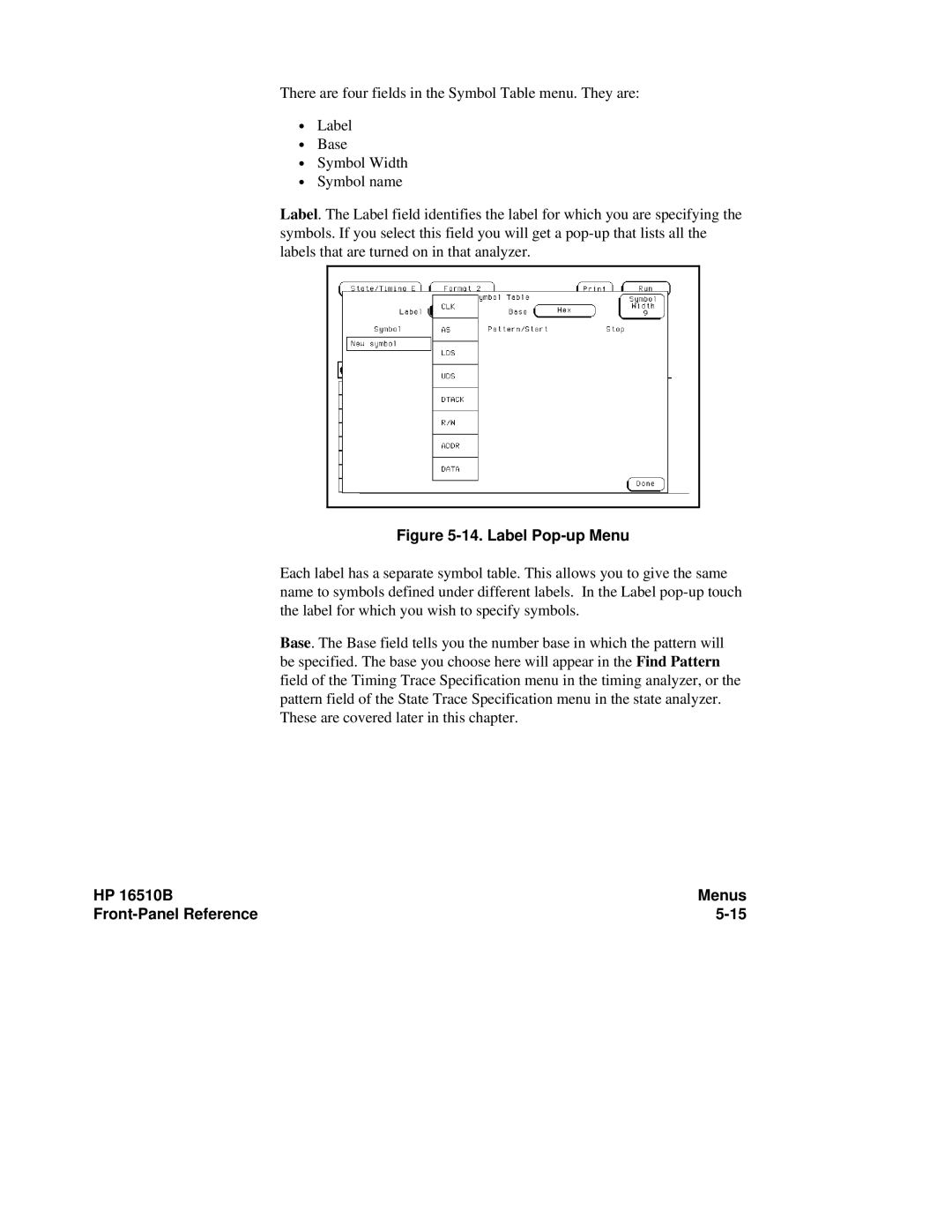 HP 16510B, 16500A manual Label Pop-up Menu 