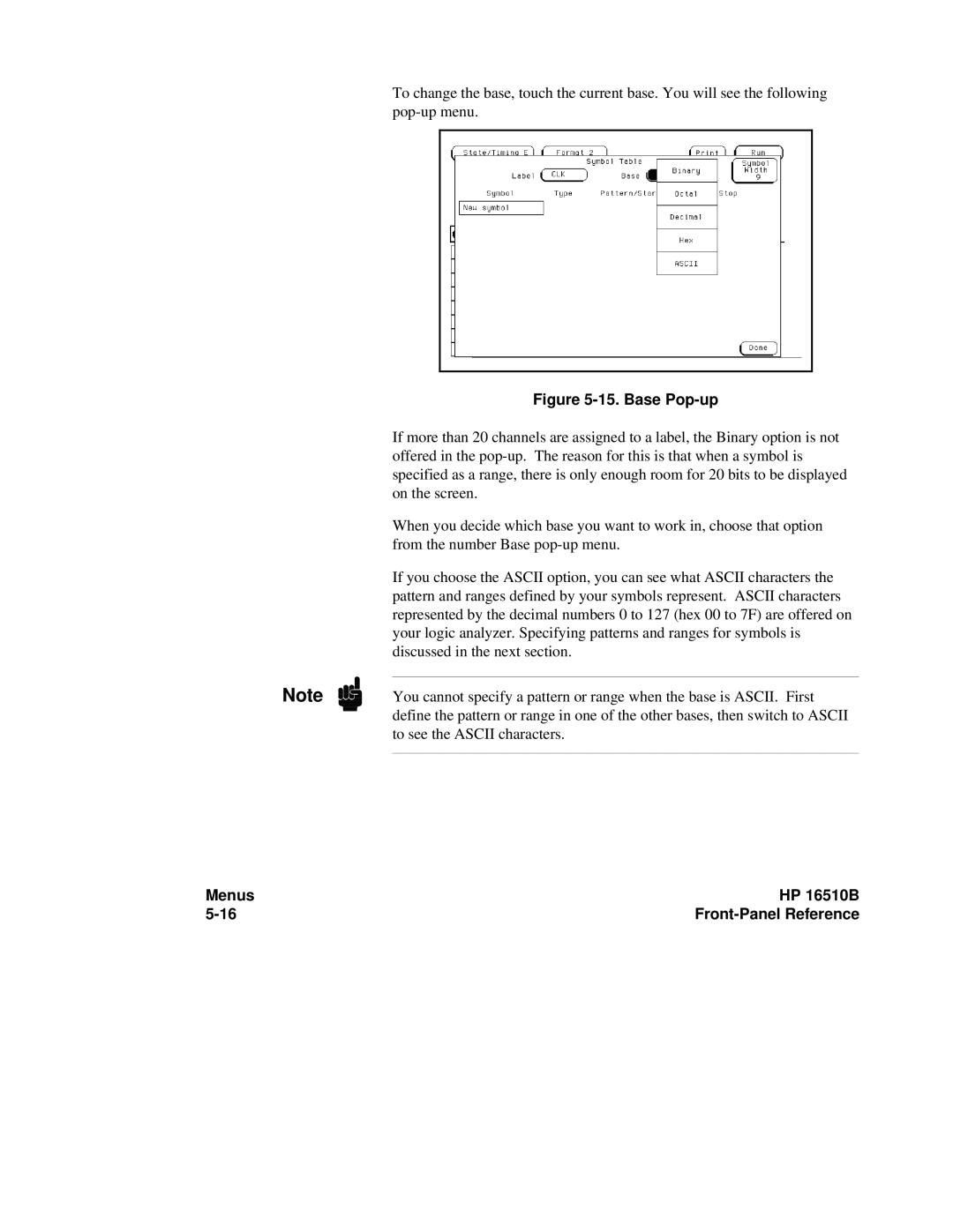 HP 16500A, 16510B manual Base Pop-up 