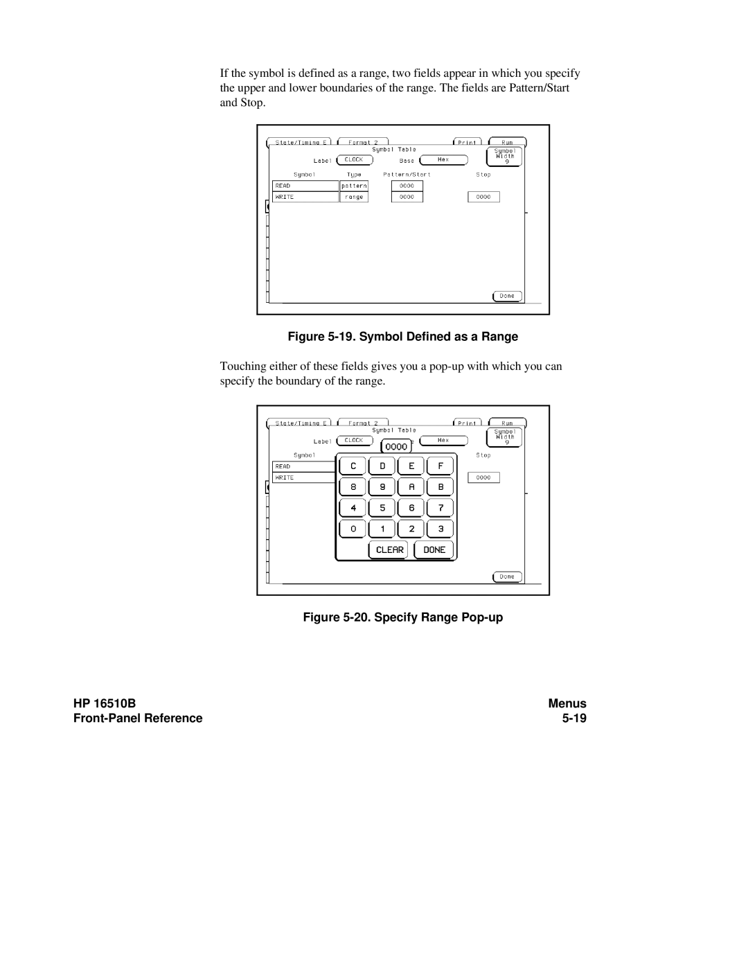 HP 16510B, 16500A manual Symbol Defined as a Range 