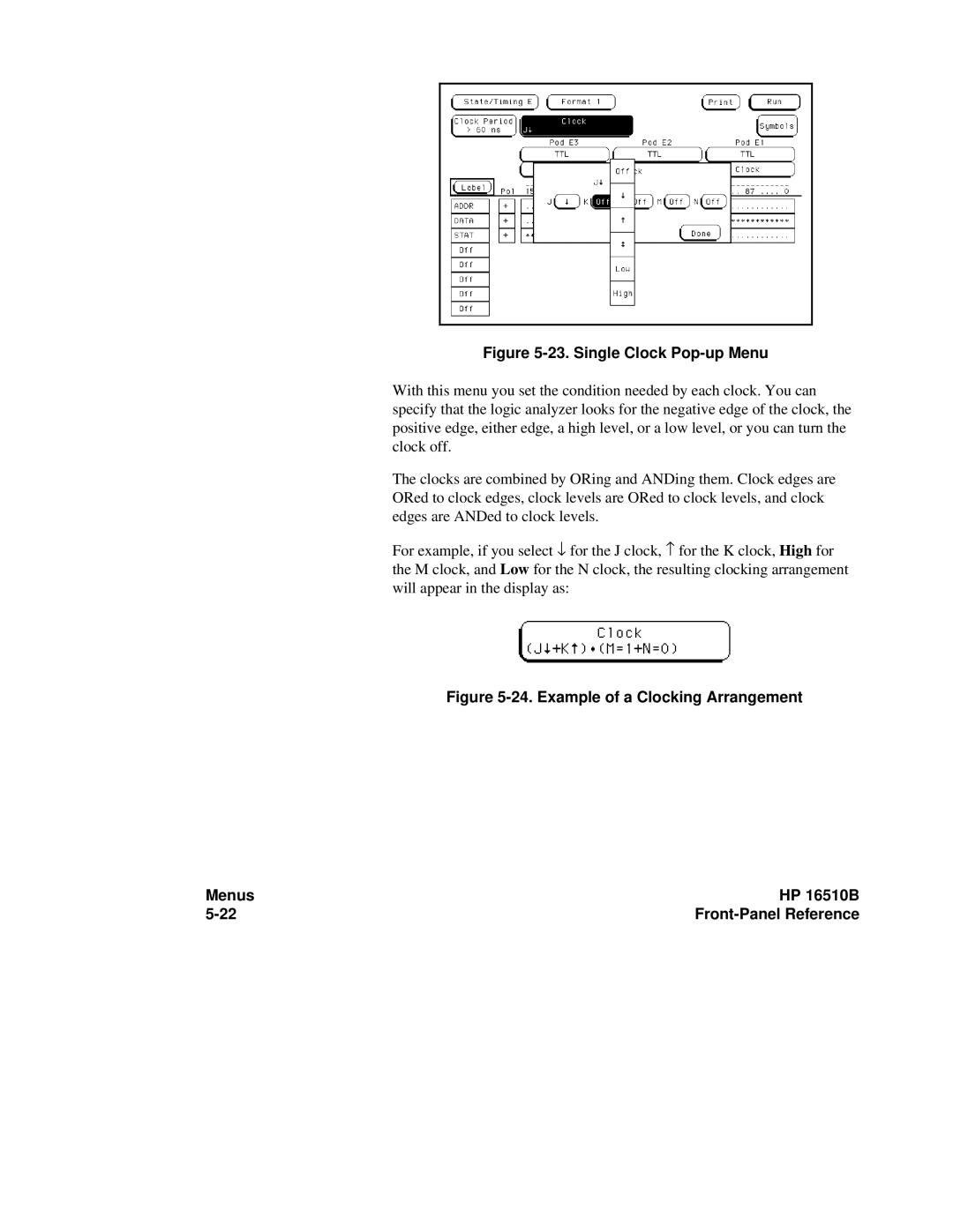 HP 16500A, 16510B manual Single Clock Pop-up Menu 