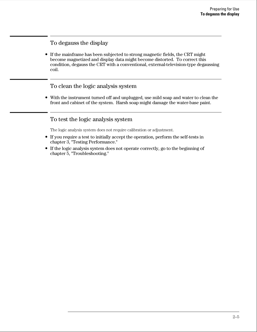 HP 16500B manual To degauss the display, To clean the logic analysis system, To test the logic analysis system 