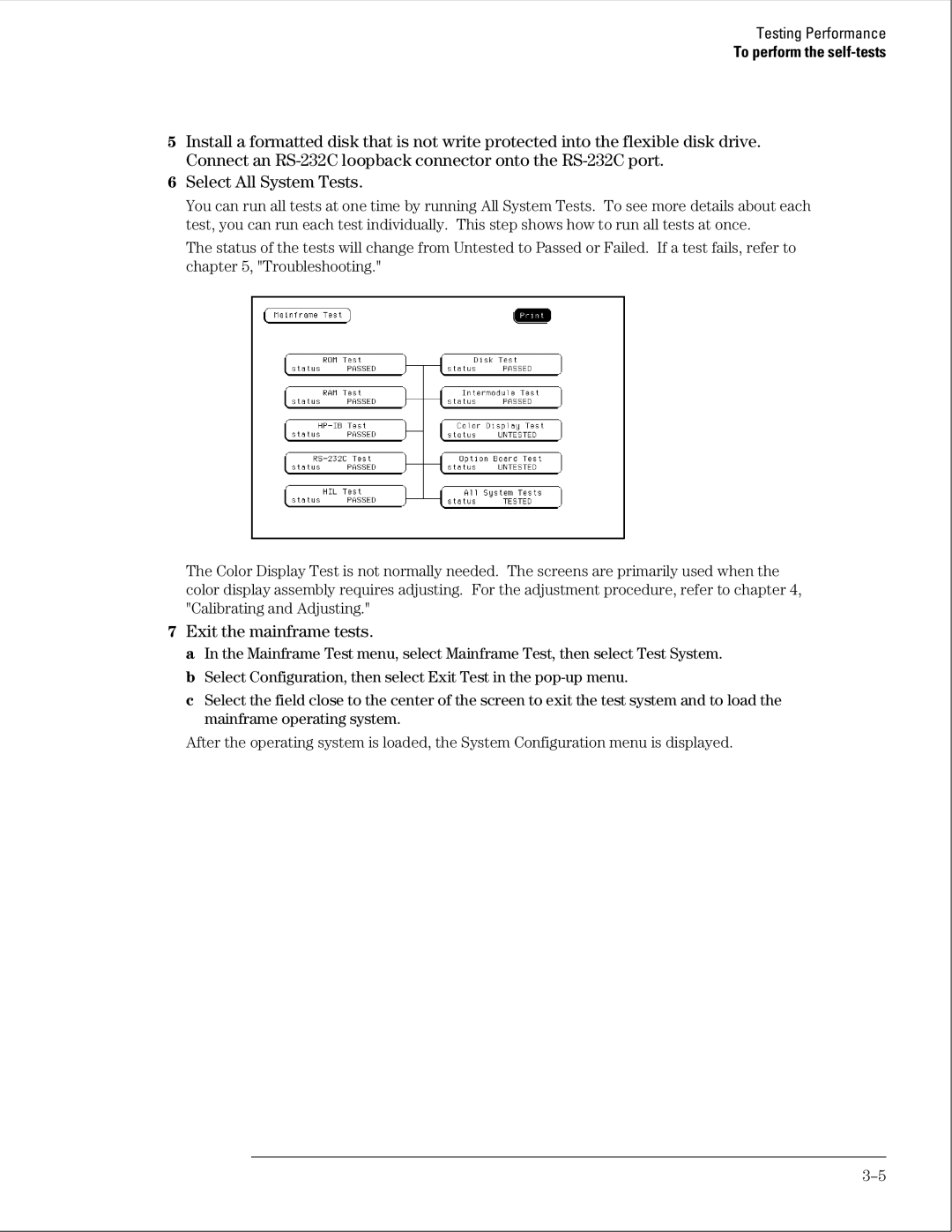 HP 16500B manual Select All System Tests, Exit the mainframe tests 