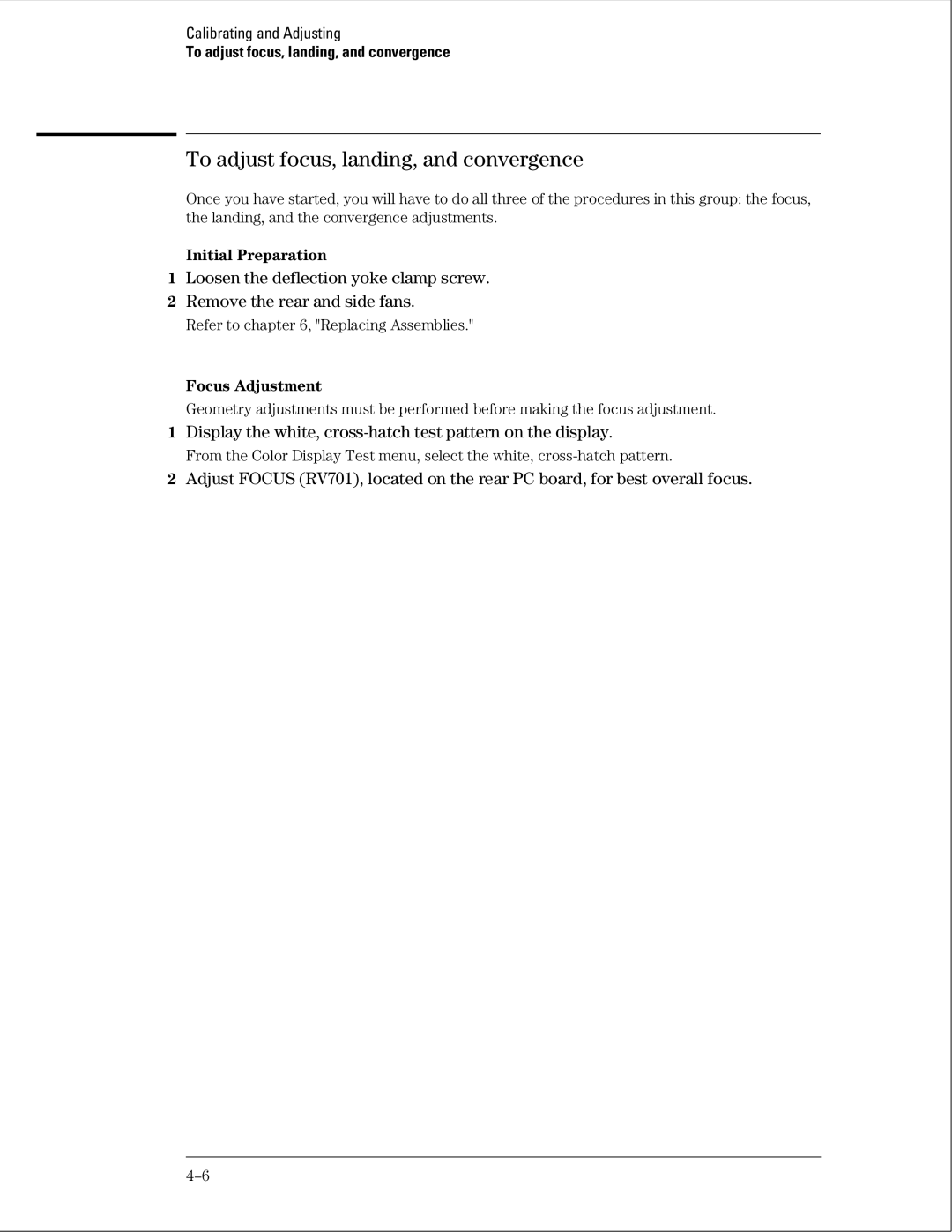 HP 16500B manual To adjust focus, landing, and convergence, Display the white, cross-hatch test pattern on the display 