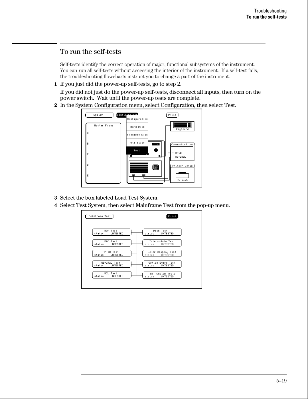 HP 16500B manual To run the self-tests 