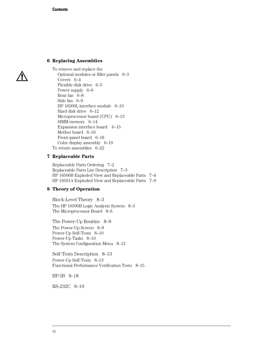 HP 16500B manual Replacing Assemblies, HP-IB RS-232C 