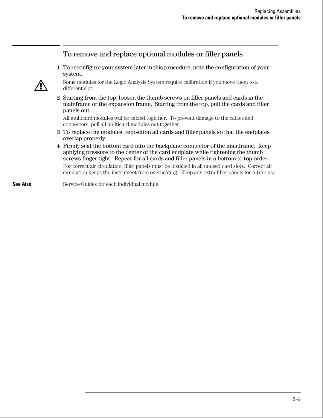 HP 16500B manual To remove and replace optional modules or filler panels 