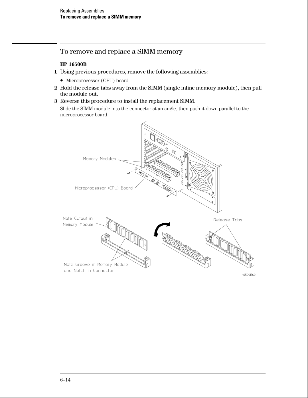 HP 16500B manual To remove and replace a Simm memory 