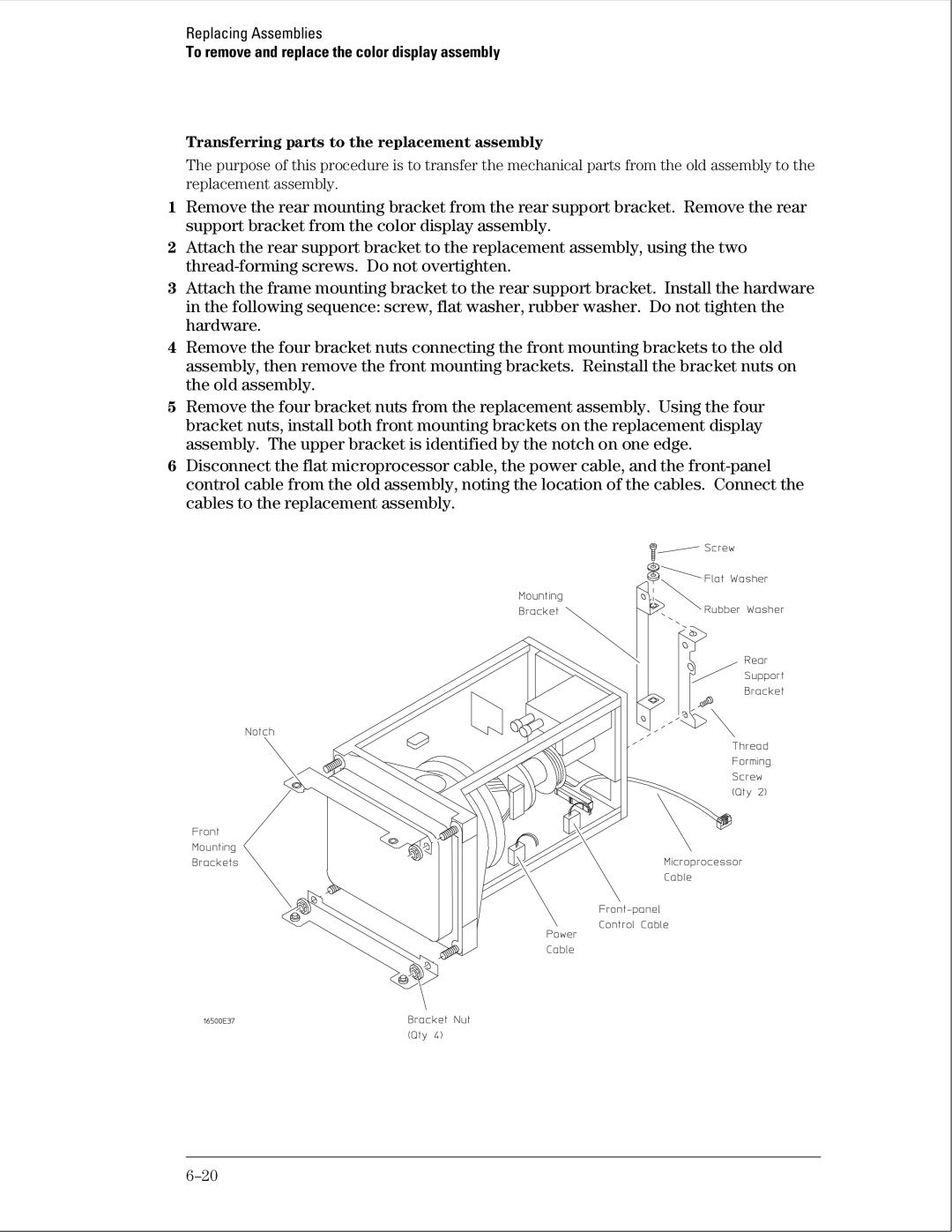 HP 16500B manual Transferring parts to the replacement assembly 