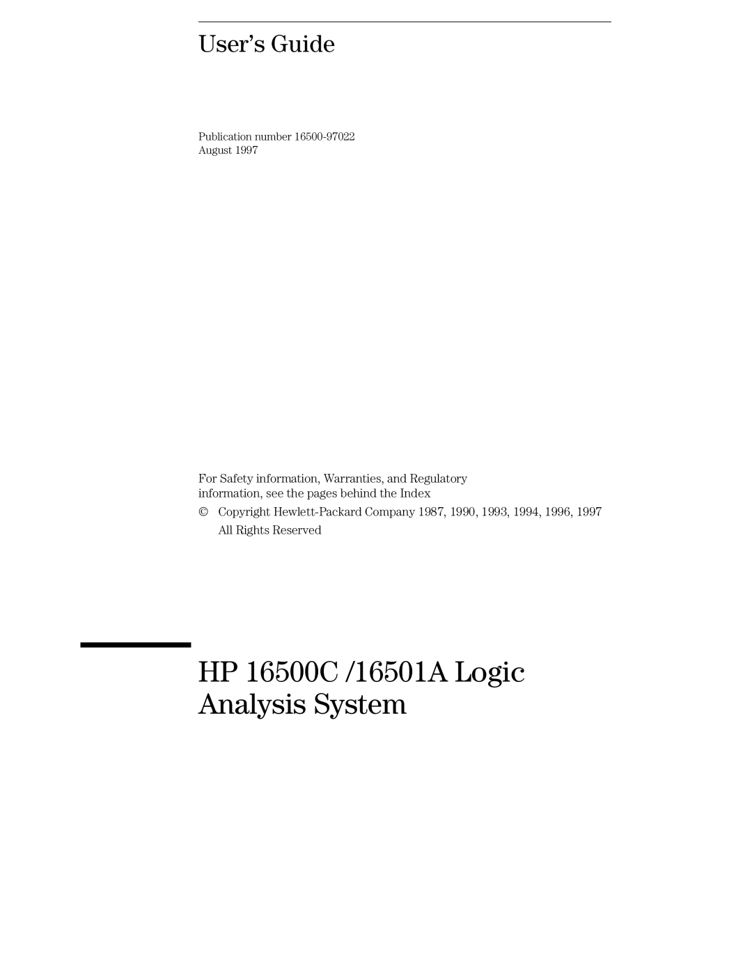 HP 16501A LOGIC manual HP 16500C /16501A Logic Analysis System 