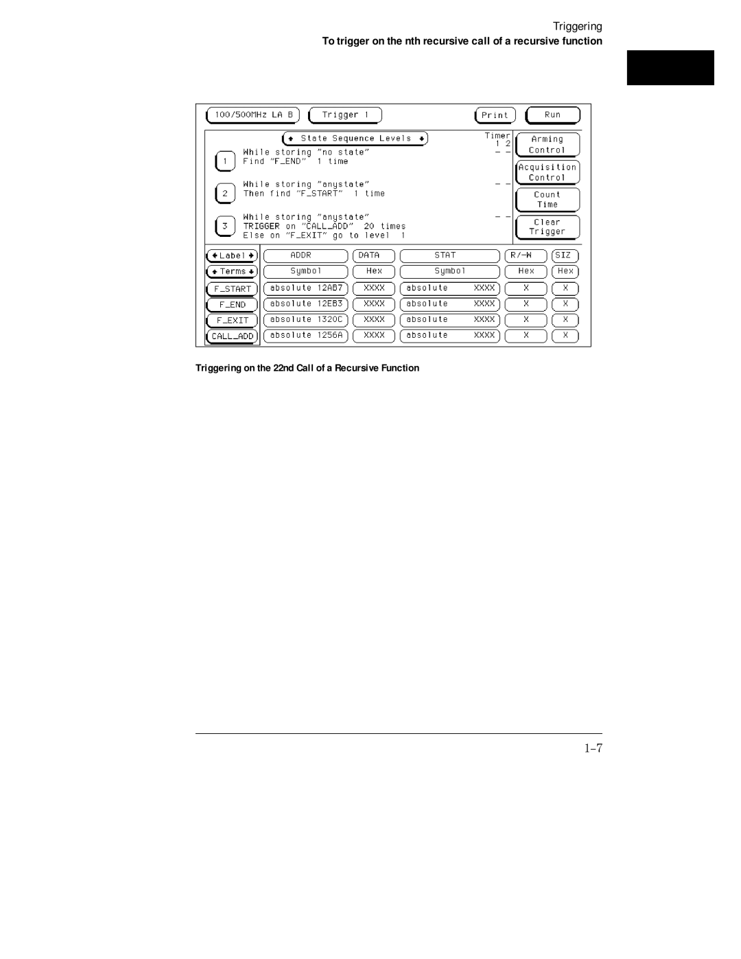 HP 16500C, 16501A LOGIC manual Triggering on the 22nd Call of a Recursive Function 