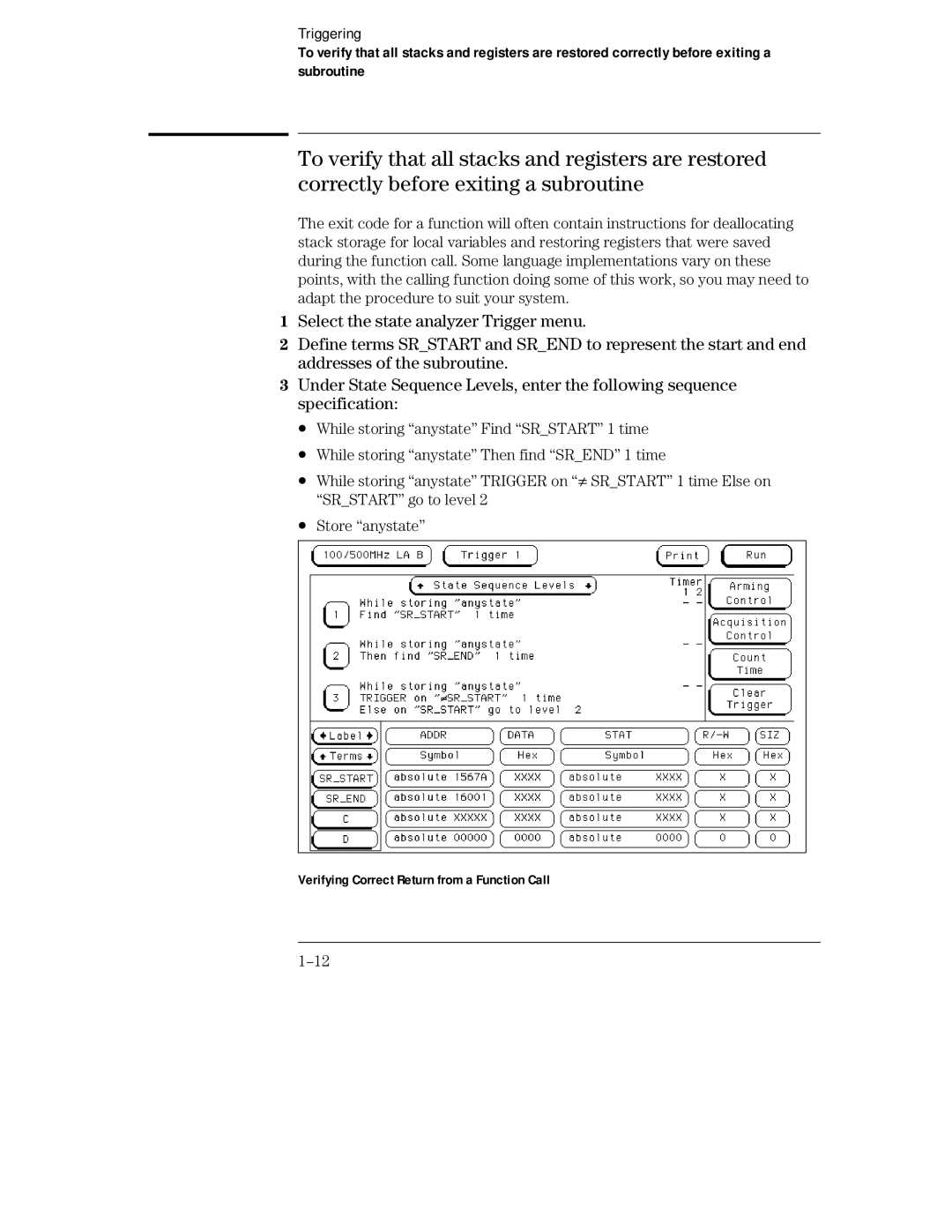 HP 16501A LOGIC, 16500C manual Verifying Correct Return from a Function Call 