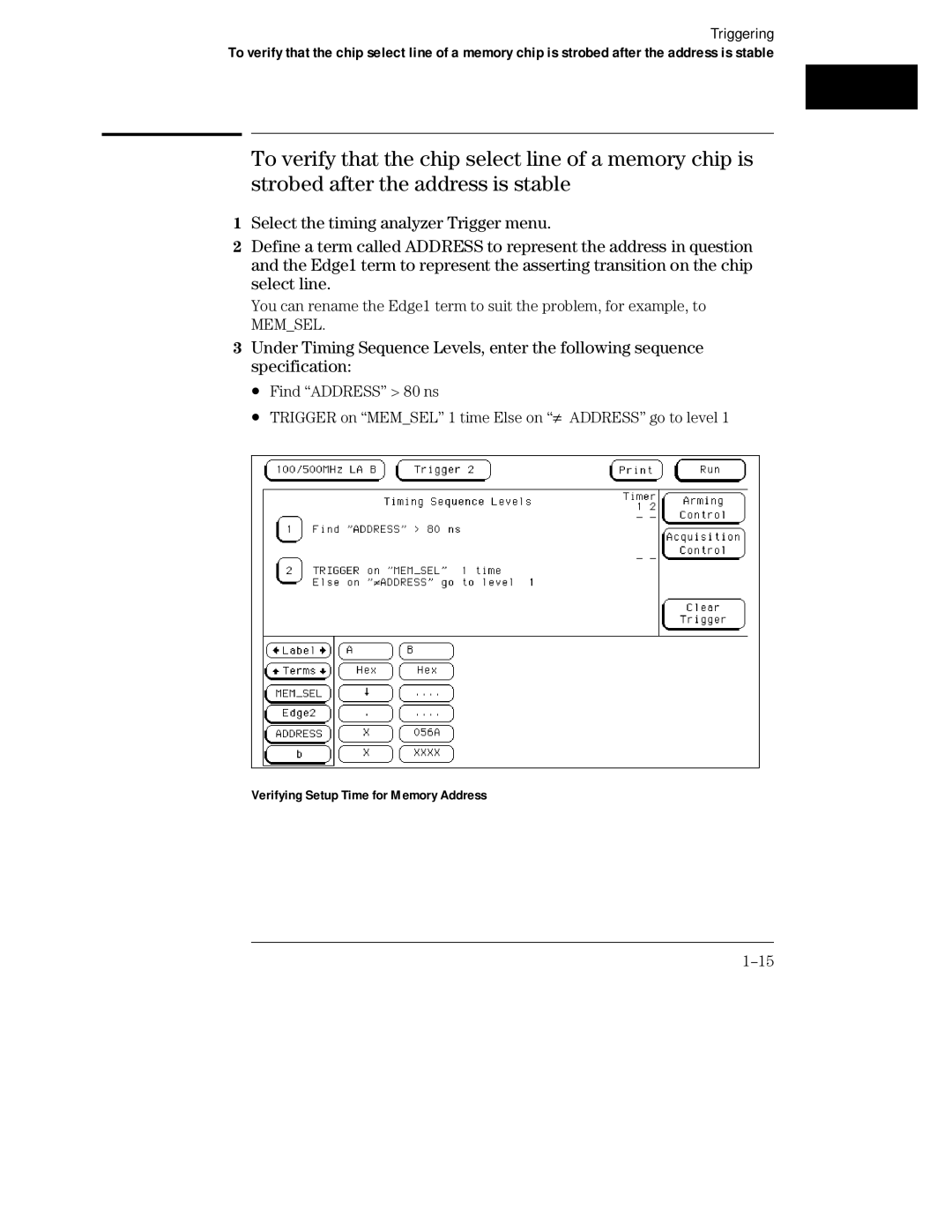 HP 16500C, 16501A LOGIC manual Verifying Setup Time for Memory Address 