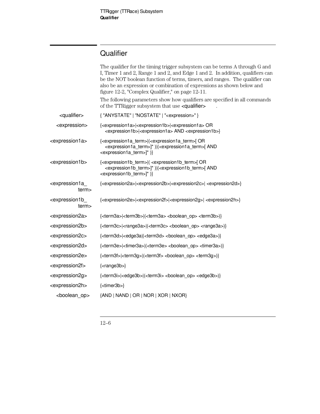 HP 16555D, 16555A, 16554A manual TTRigger subsystem that use qualifier, 12-6 