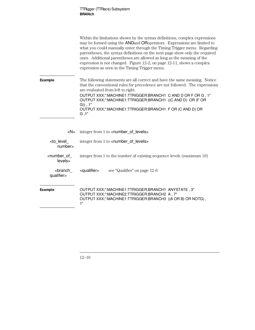 HP 16555A, 16555D, 16554A manual Expression as seen in the Timing Trigger menu, 12-10 