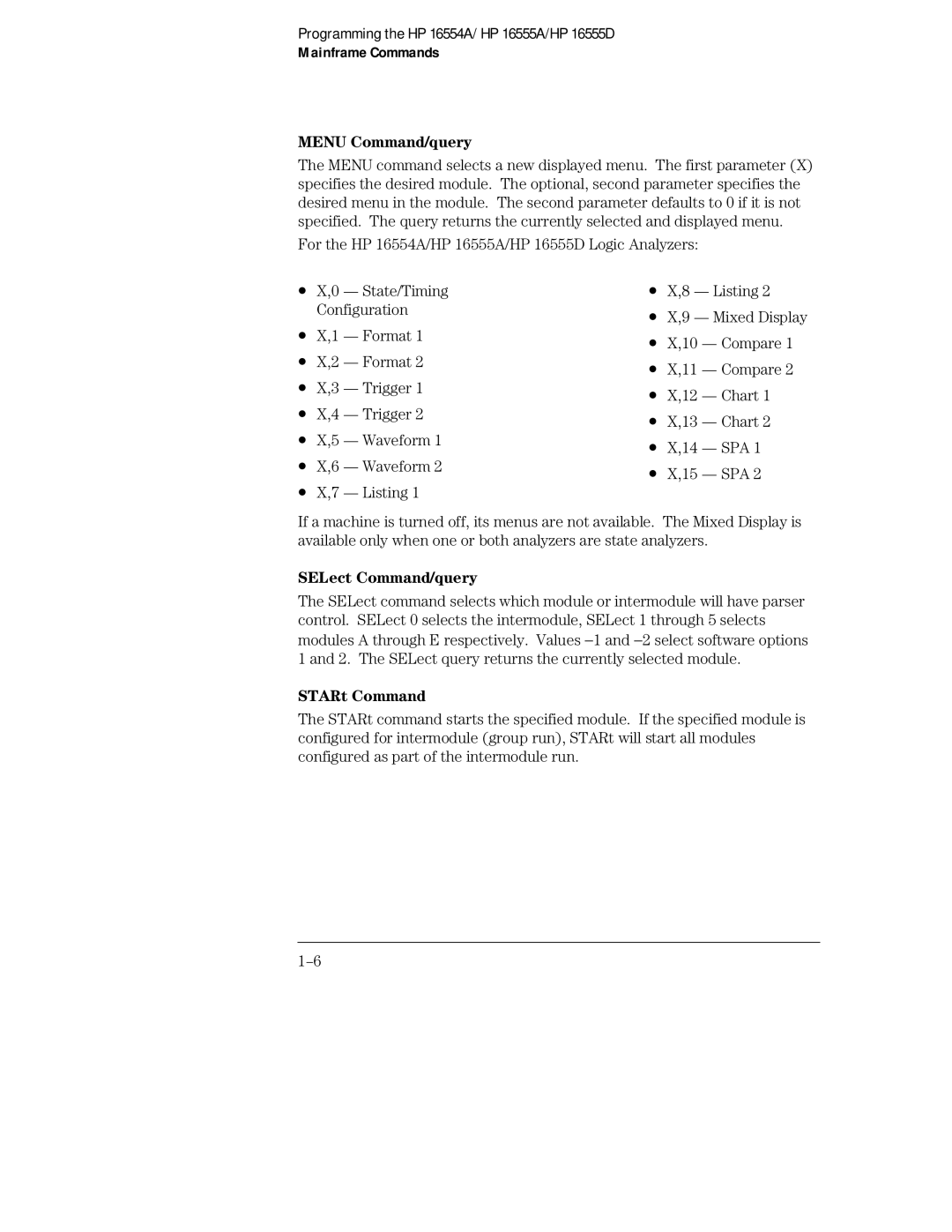 HP 16555D, 16555A, 16554A manual Menu Command/query 