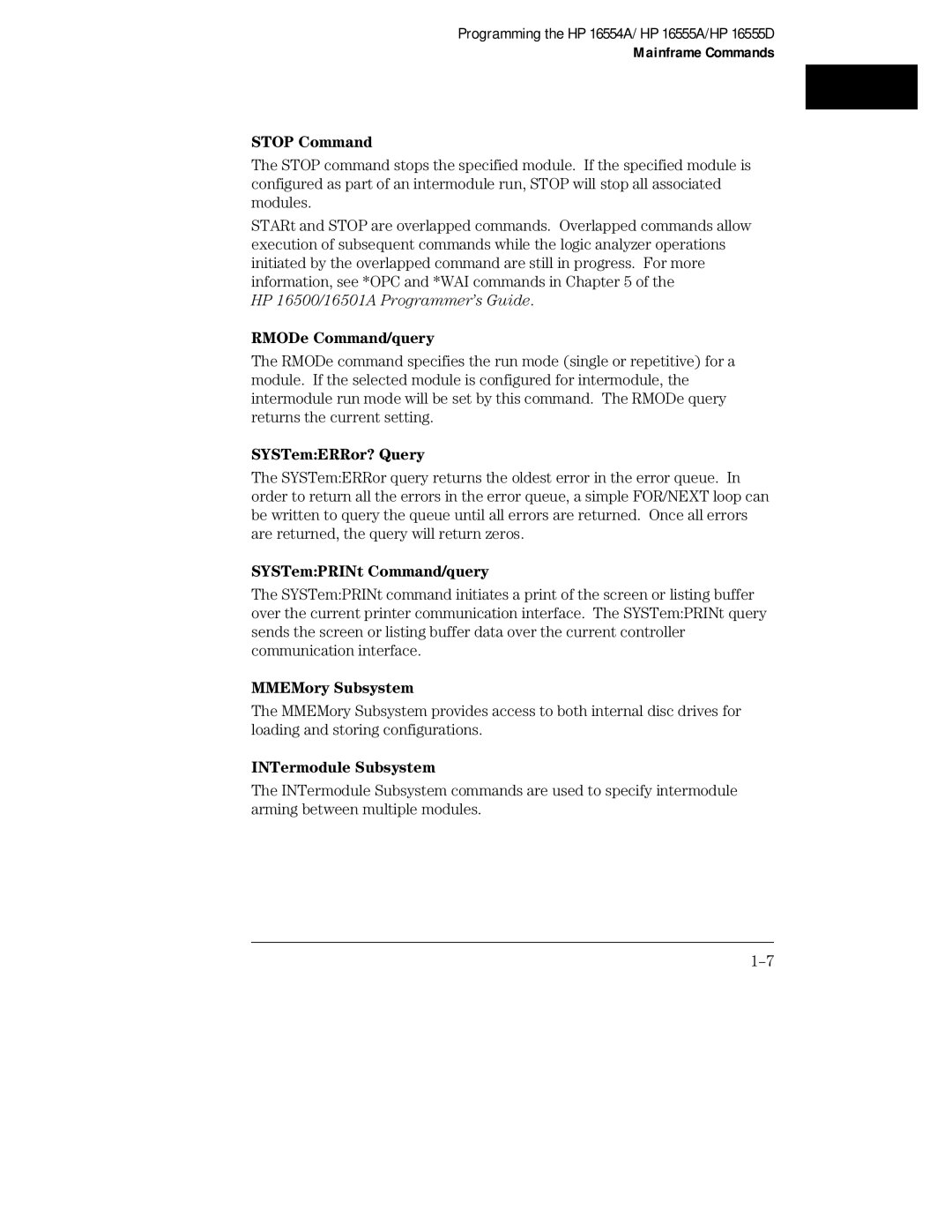 HP 16555A, 16555D, 16554A manual Stop Command 