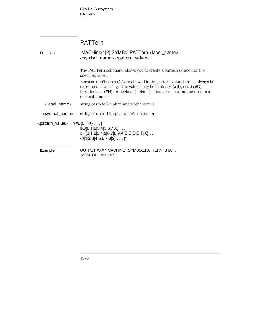 HP 16555D, 16555A, 16554A manual PATTern, 15-6 