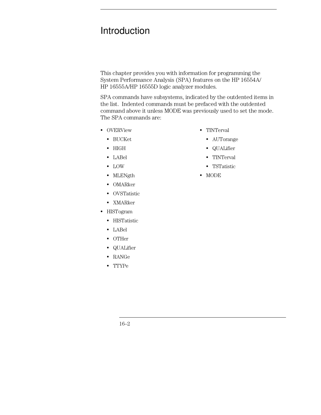 HP 16555A, 16555D, 16554A manual ∙ OVERView TINTerval BUCKet, QUALifier, LABel TINTerval, TSTatistic, MLENgth 