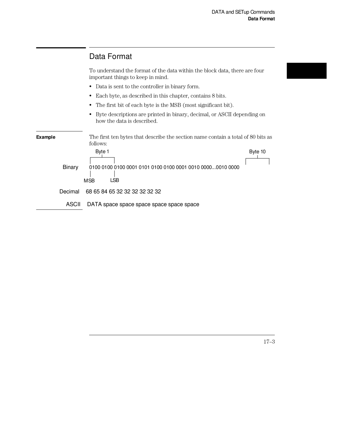 HP 16555A, 16555D, 16554A manual Data Format, Follows, 17-3 