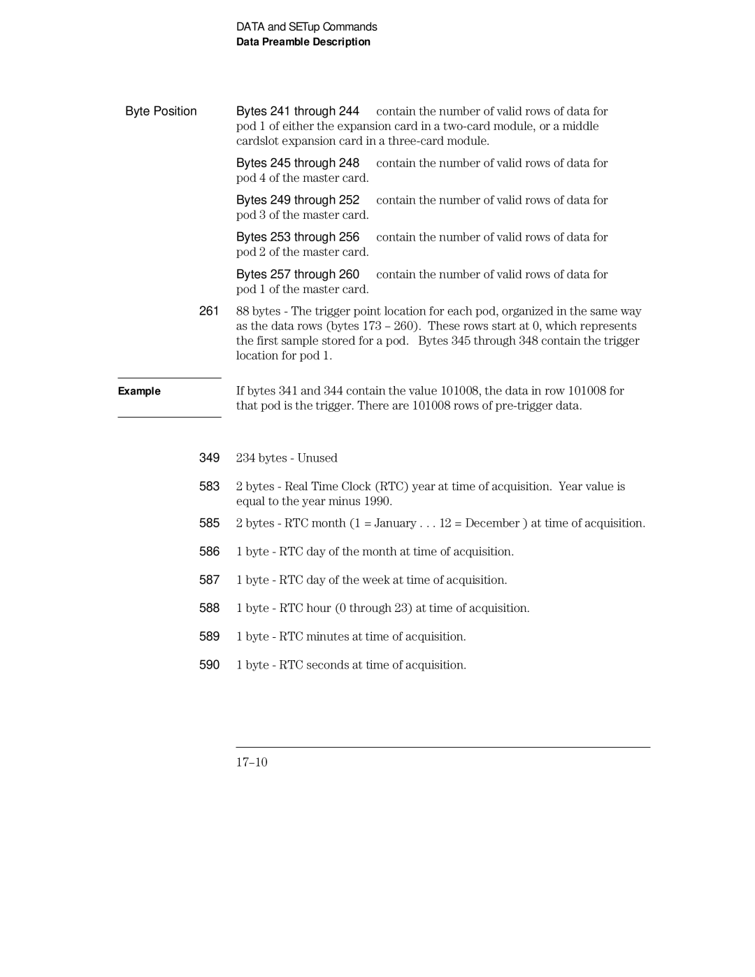 HP 16554A, 16555D, 16555A manual Data Preamble Description 