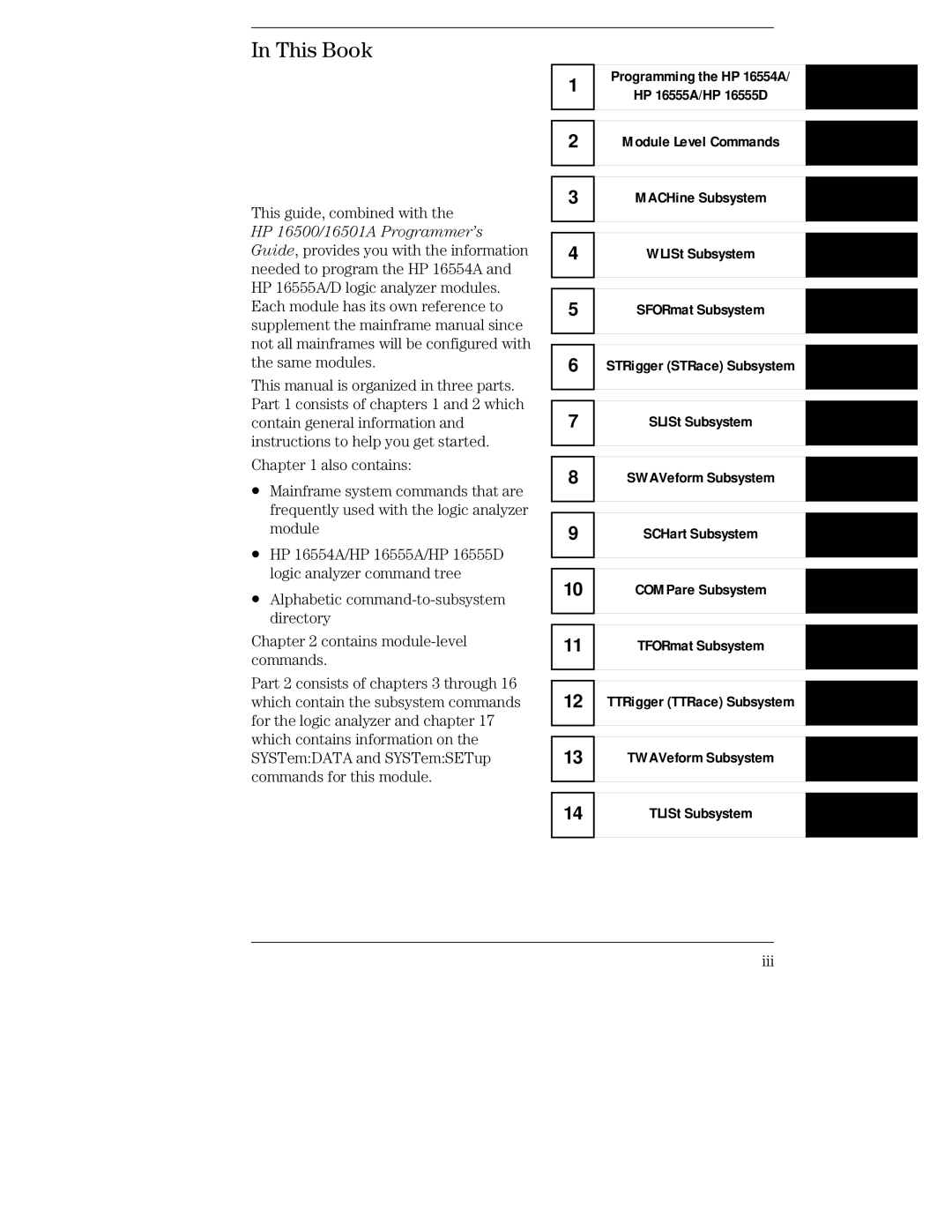 HP 16555D, 16555A, 16554A manual This Book, Iii 