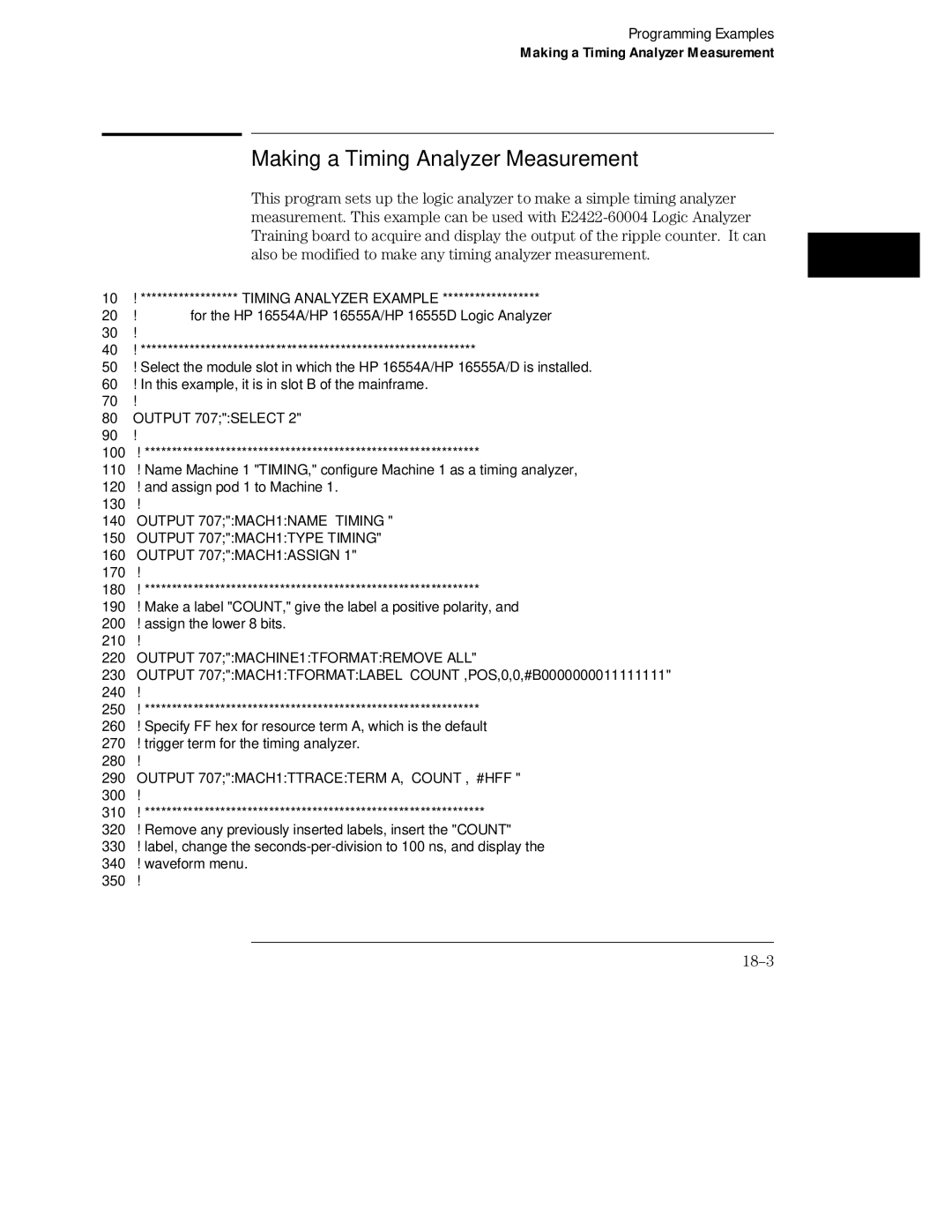 HP 16554A, 16555D, 16555A manual Making a Timing Analyzer Measurement, 18-3 