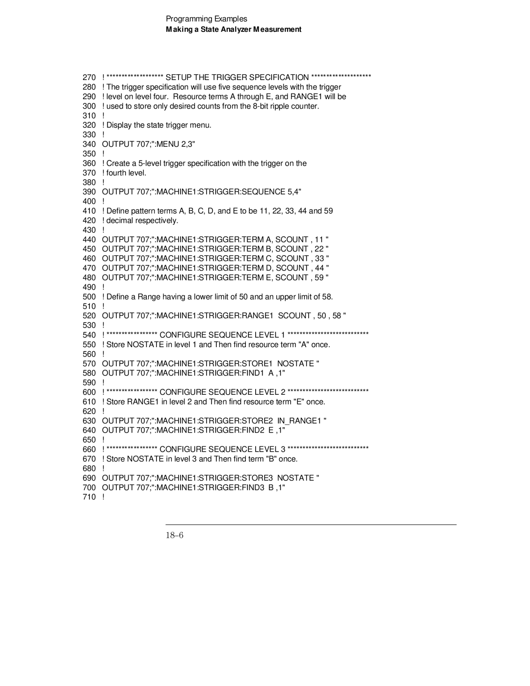 HP 16554A, 16555D, 16555A manual 18-6, Output 707MACHINE1STRIGGERSEQUENCE 5,4 