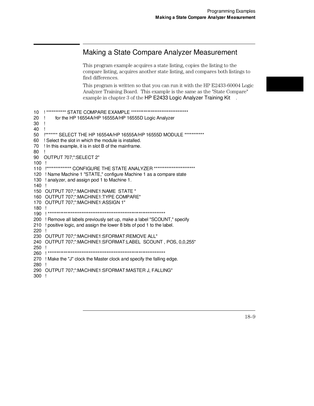 HP 16554A, 16555D, 16555A manual Making a State Compare Analyzer Measurement, 18-9 