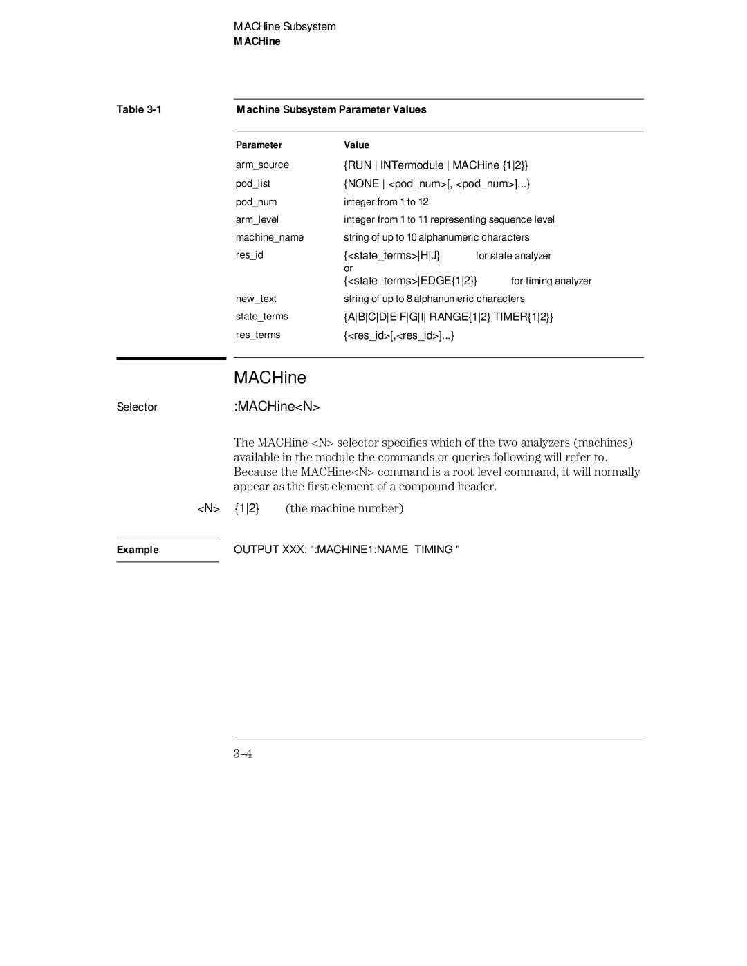 HP 16555D MACHine Machine Subsystem Parameter Values, Appear as the first element of a compound header, Machine number 