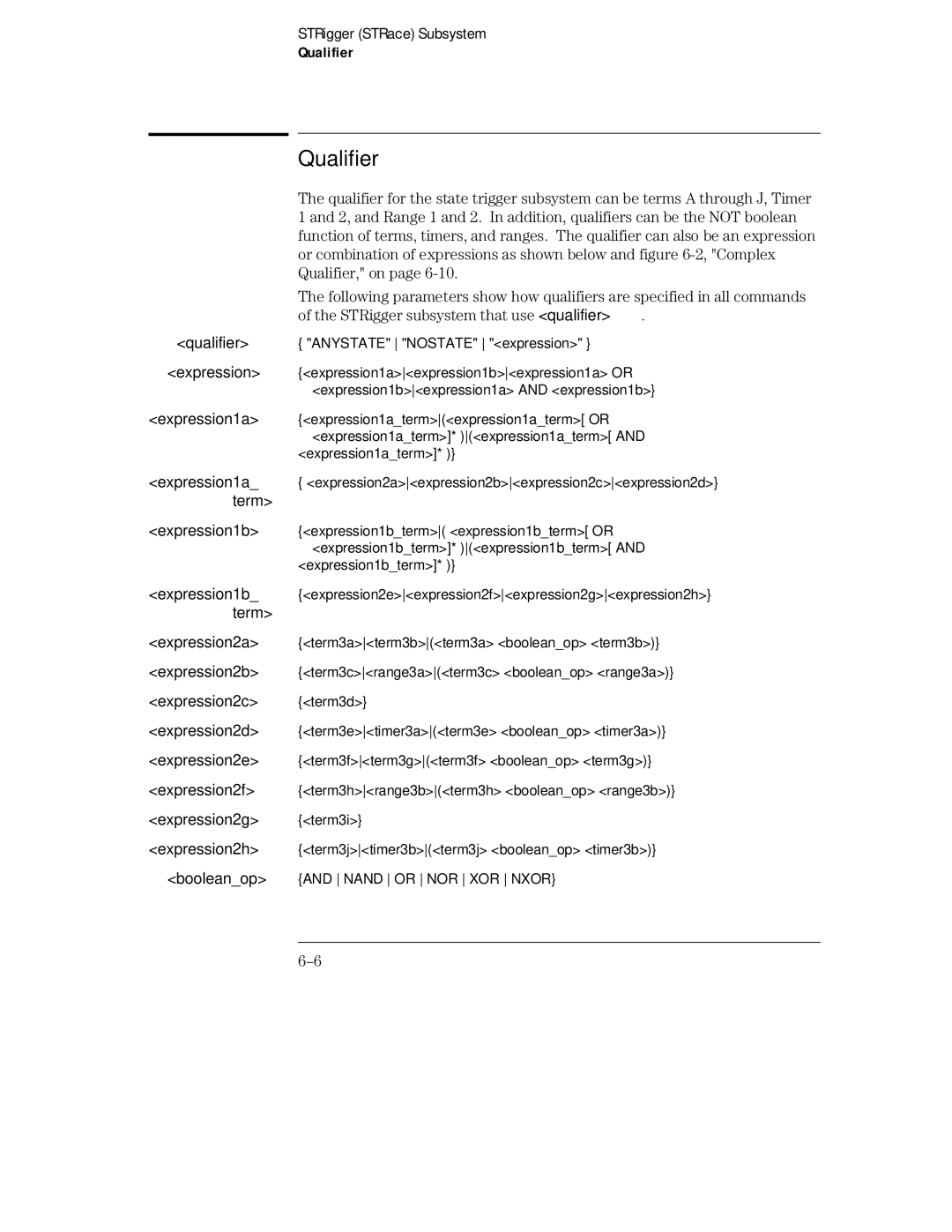 HP 16555A, 16555D, 16554A manual Qualifier, on, STRigger subsystem that use qualifier 