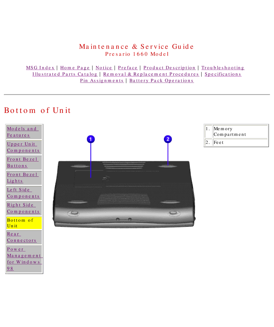 HP 1660 manual Bottom of Unit 