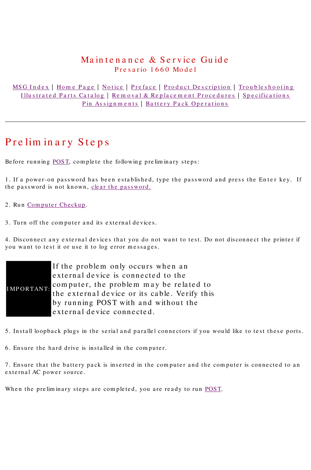 HP 1660 manual Preliminary Steps, Run Computer Checkup 