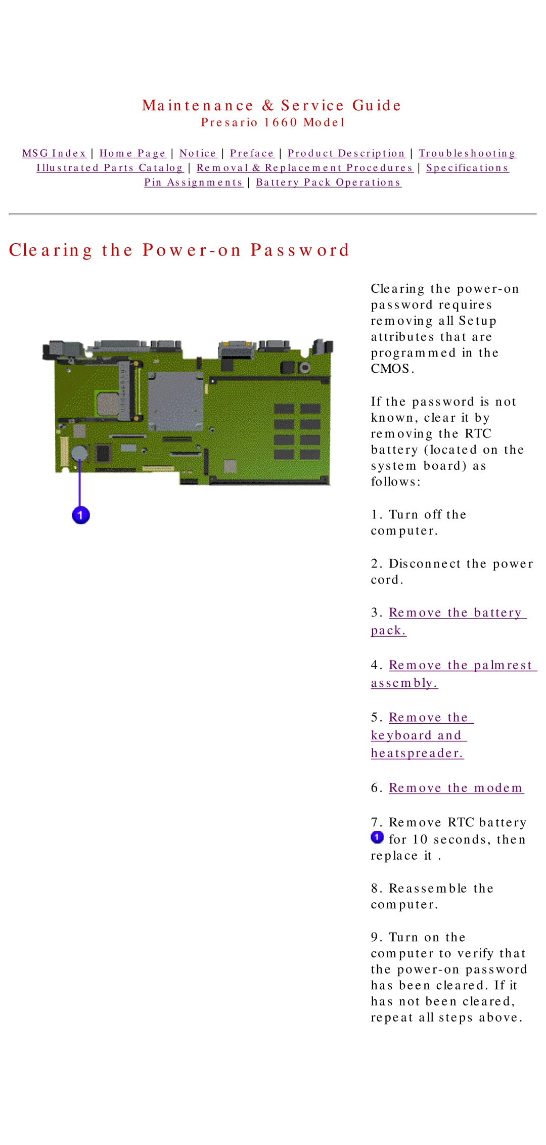 HP 1660 manual Clearing the Power-on Password 