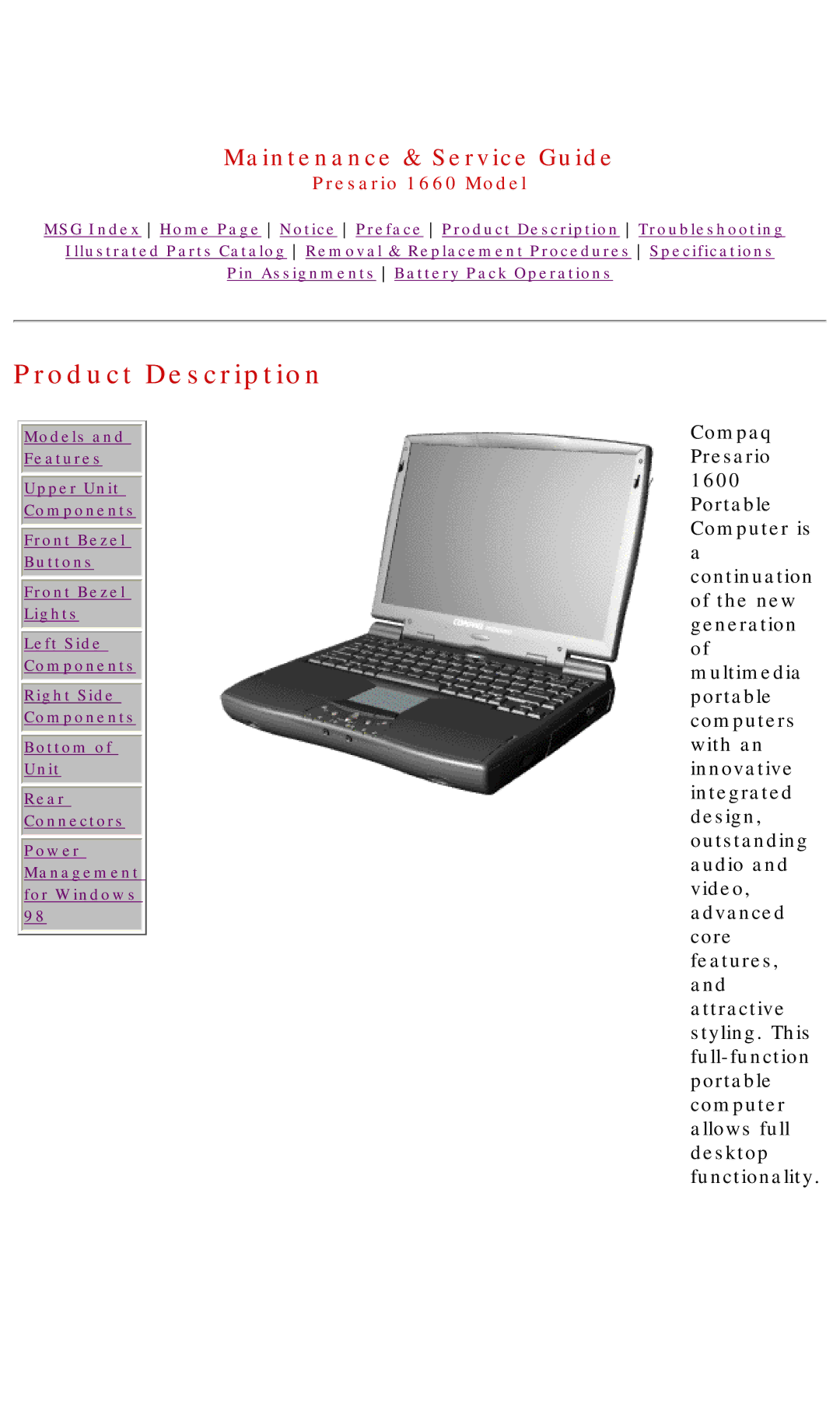 HP 1660 manual Product Description, Compaq 