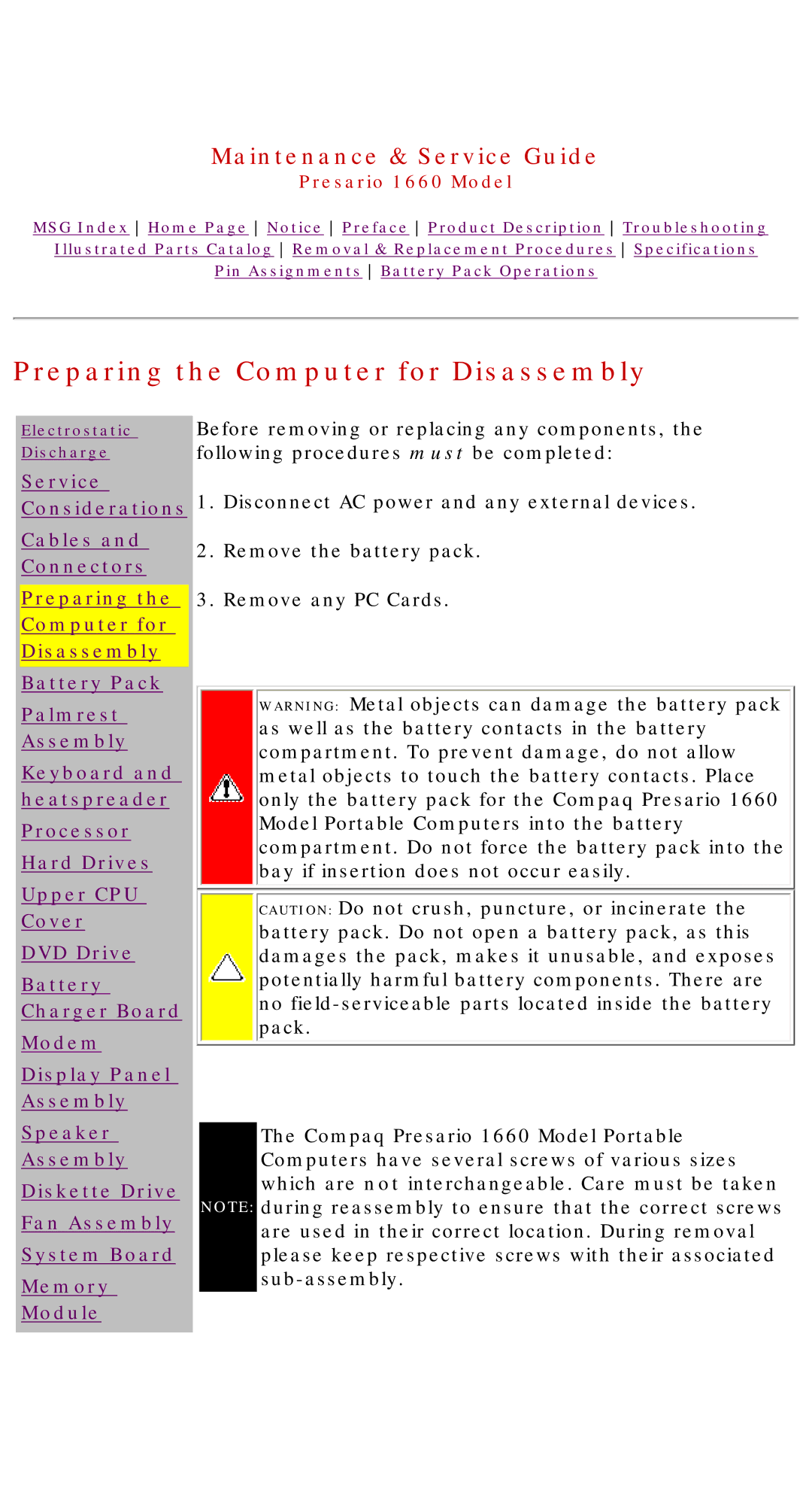 HP 1660 manual Preparing the Computer for Disassembly 