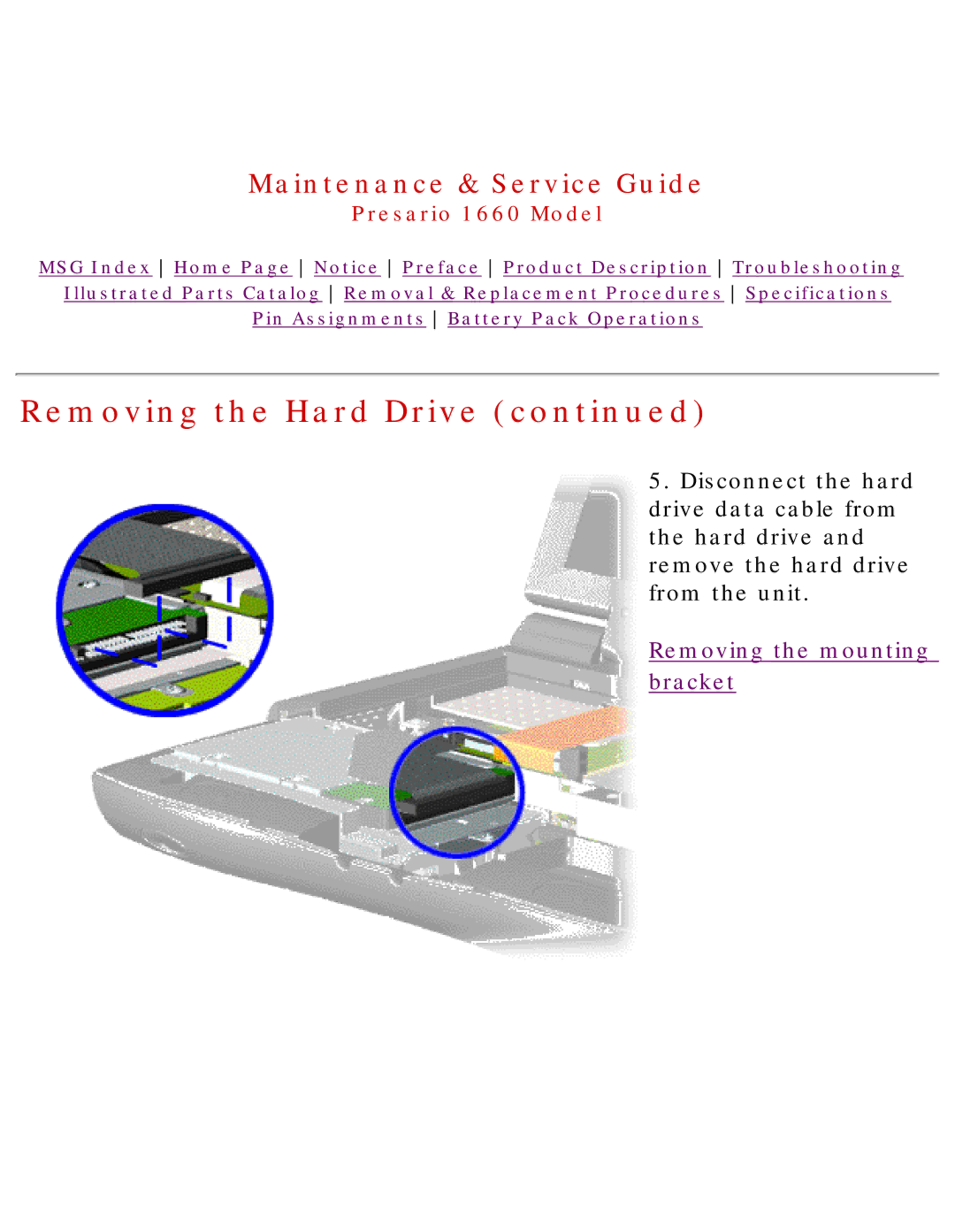 HP 1660 manual Removing the mounting bracket 