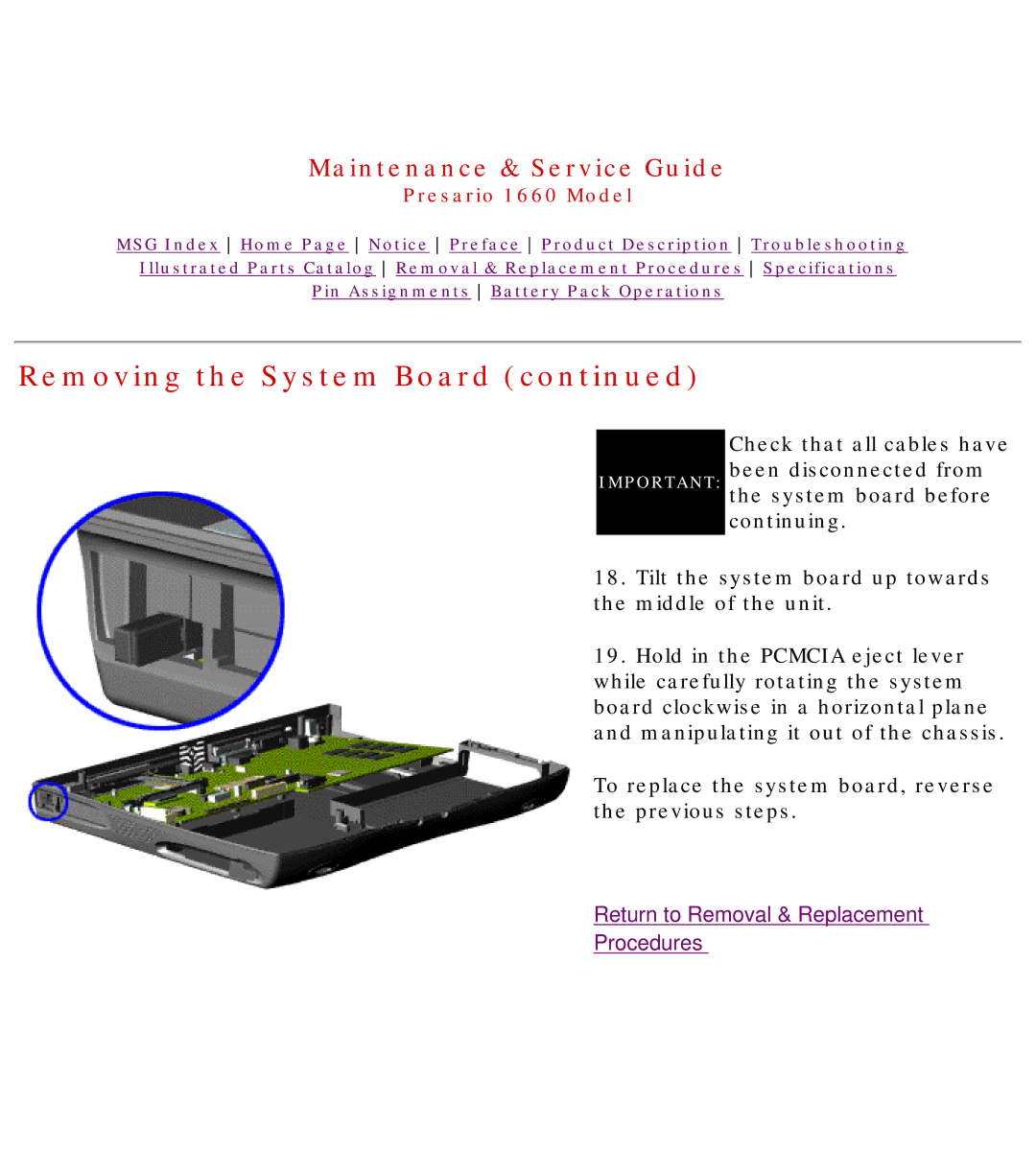 HP 1660 manual Return to Removal & Replacement Procedures 