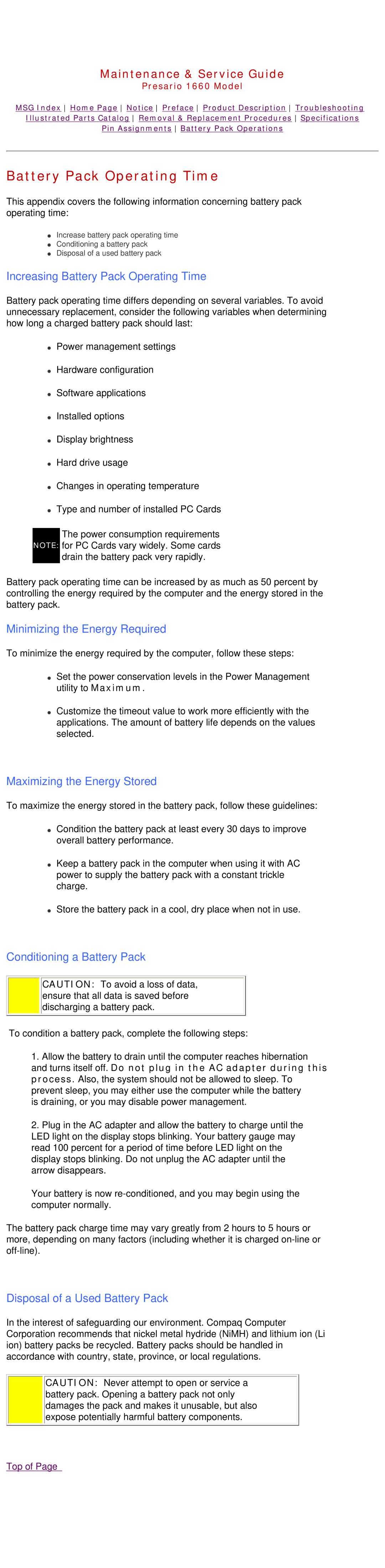 HP 1660 manual Increasing Battery Pack Operating Time 