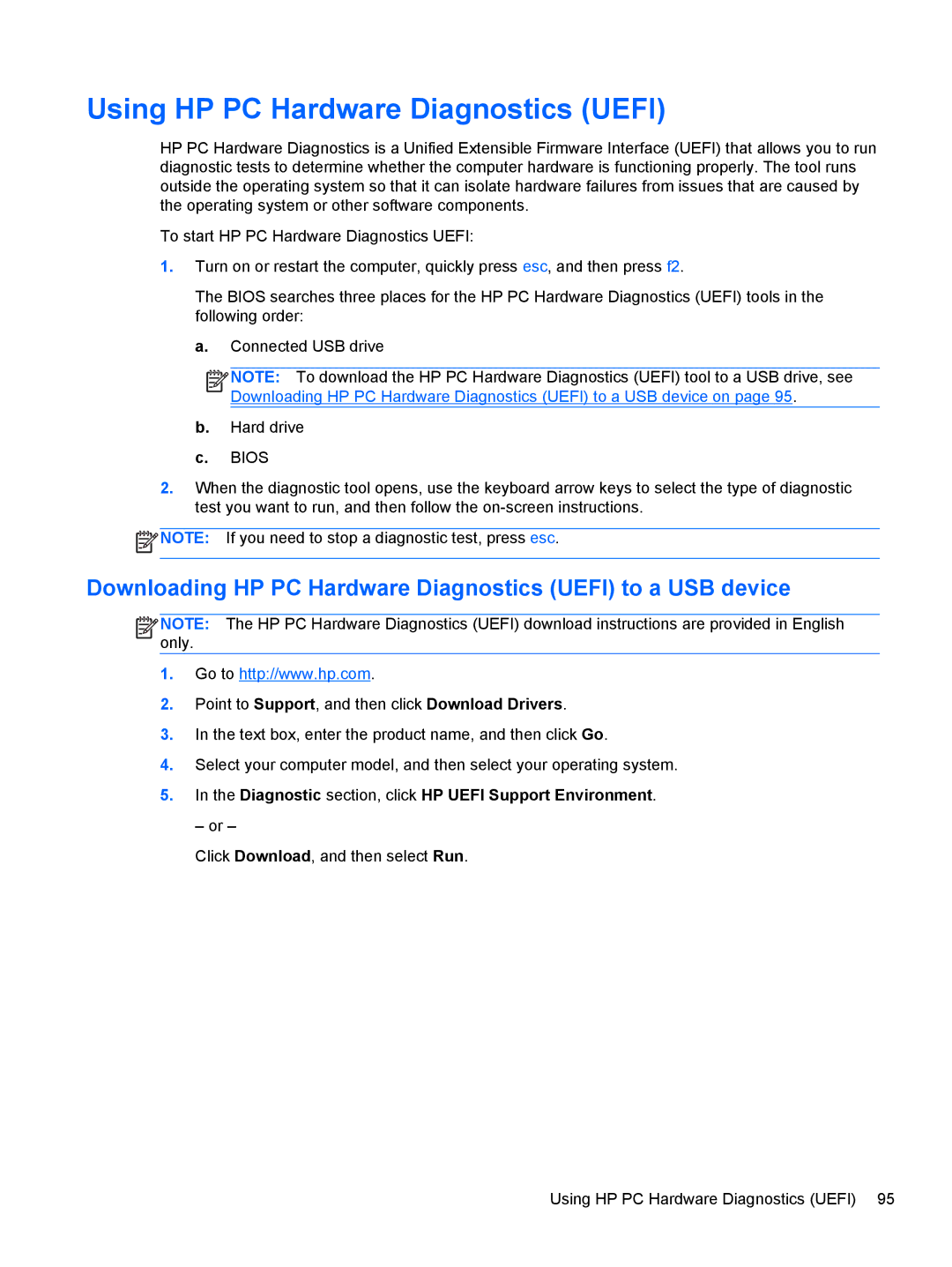 HP 17 E0J83UAABA manual Using HP PC Hardware Diagnostics Uefi, Downloading HP PC Hardware Diagnostics Uefi to a USB device 