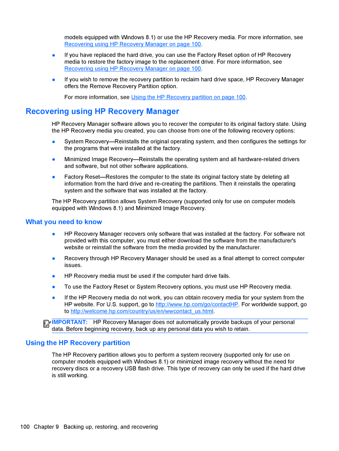 HP 17 E0J83UAABA, 17 E0J92UAABA, 17 E0J75UA manual Recovering using HP Recovery Manager, What you need to know 