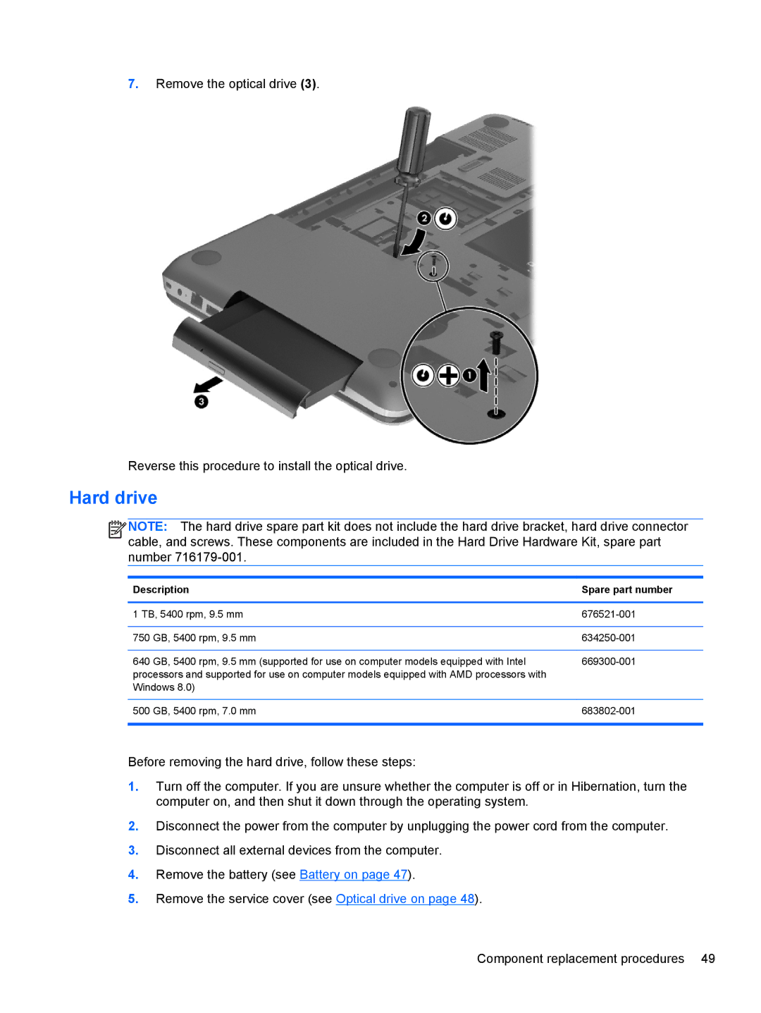 HP 17-e010US E0J61UA#ABA, 17 E0J83UAABA, 17 E0J92UAABA, 17 E0J75UA, 17-e020us E0J81UAABA manual Hard drive 