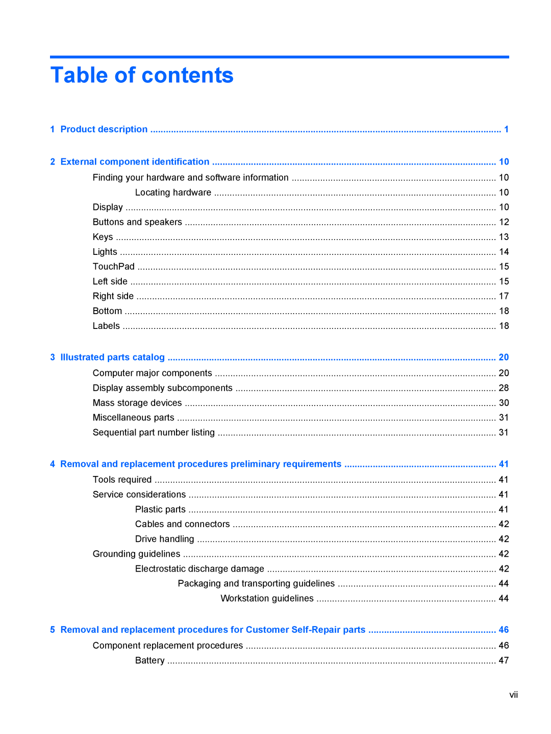 HP 17 E0J75UA, 17 E0J83UAABA, 17 E0J92UAABA, 17-e020us E0J81UAABA, 17-e010US E0J61UA#ABA manual Table of contents 