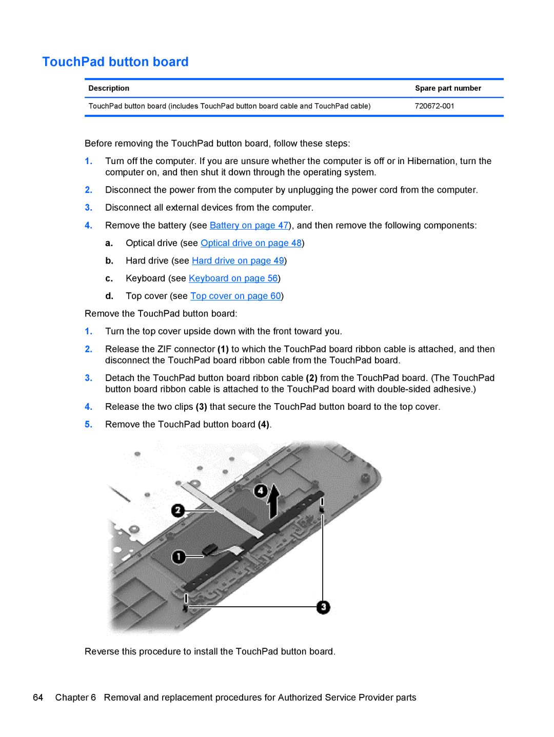 HP 17-e010US E0J61UA#ABA, 17 E0J83UAABA, 17 E0J92UAABA, 17 E0J75UA, 17-e020us E0J81UAABA manual TouchPad button board 