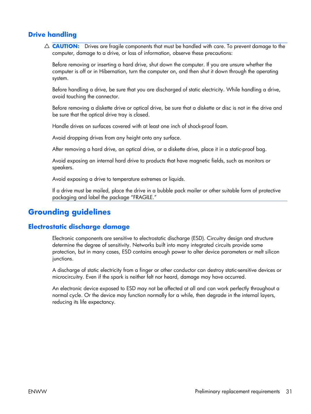 HP 17 manual Grounding guidelines, Drive handling 