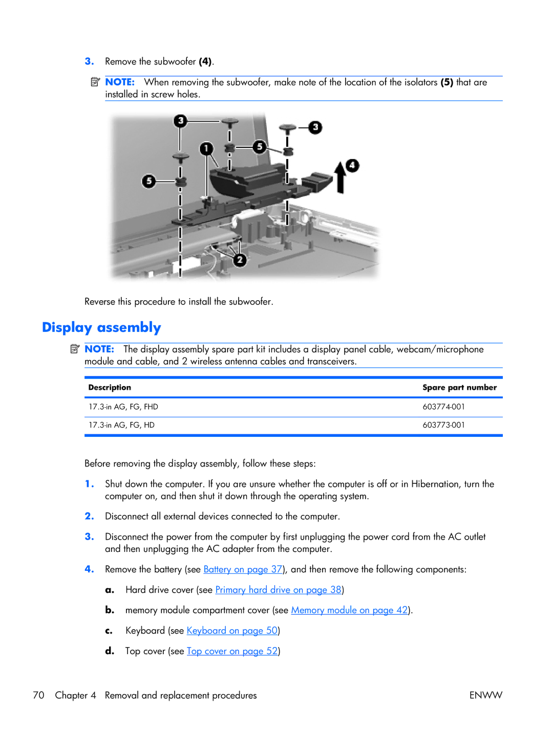 HP 17 manual Display assembly 