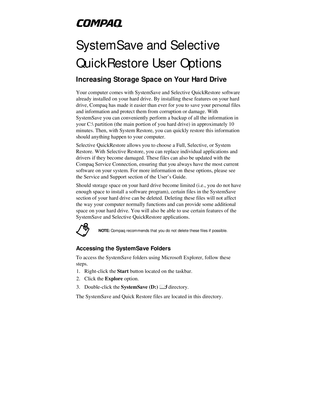 HP 1700T manual SystemSave and Selective QuickRestore User Options, Accessing the SystemSave Folders 