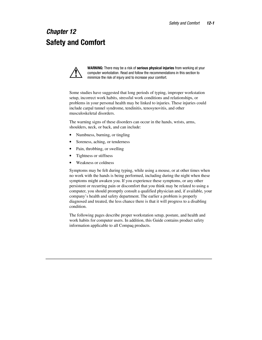 HP 1700T manual Safety and Comfort, 12-1 