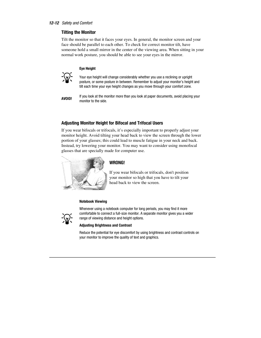 HP 1700T manual Tilting the Monitor, Adjusting Monitor Height for Bifocal and Trifocal Users, Eye Height 