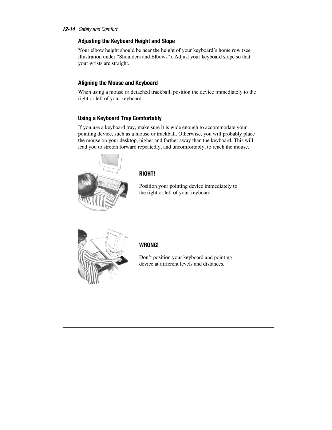 HP 1700T manual Adjusting the Keyboard Height and Slope, Aligning the Mouse and Keyboard, Using a Keyboard Tray Comfortably 