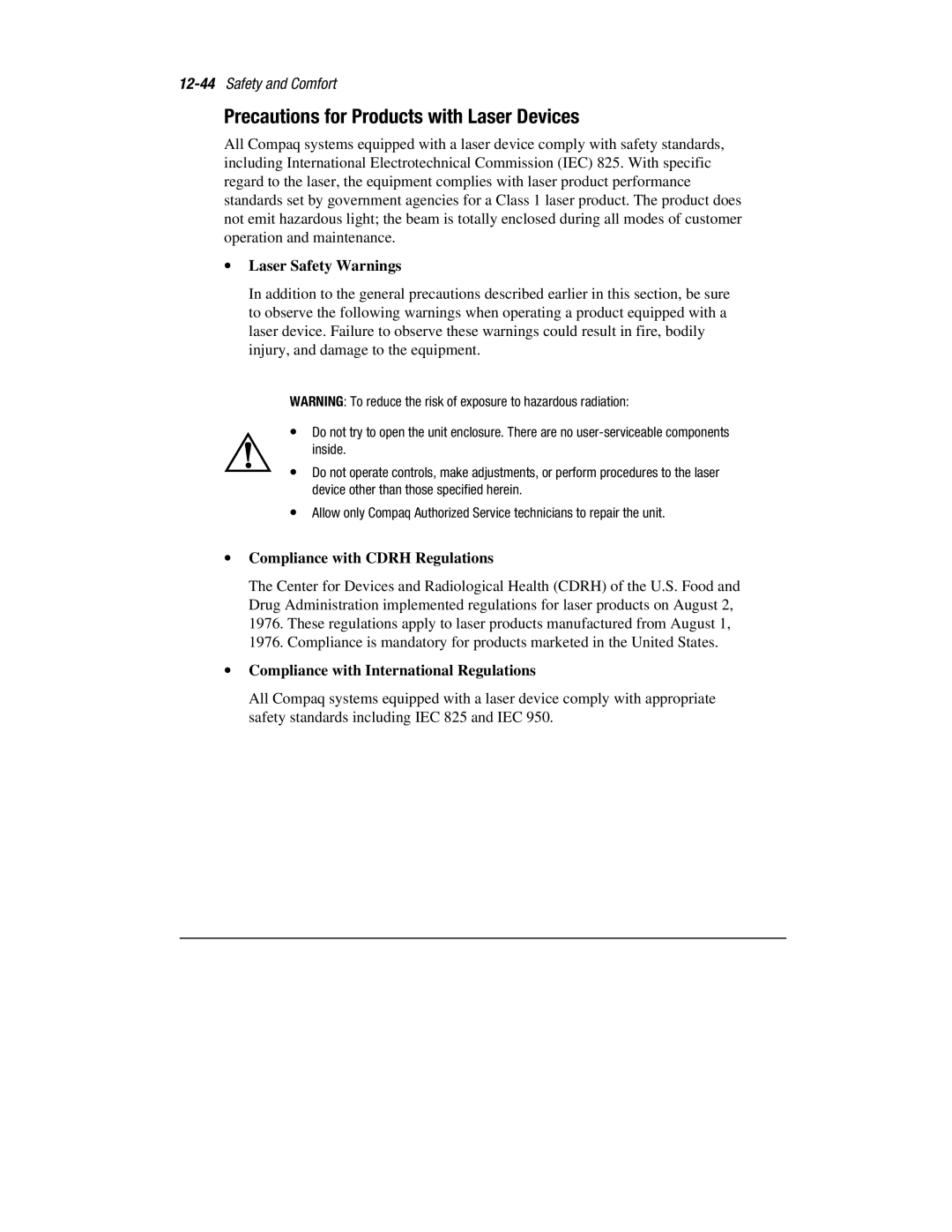 HP 1700T manual Precautions for Products with Laser Devices, Laser Safety Warnings, Compliance with Cdrh Regulations 